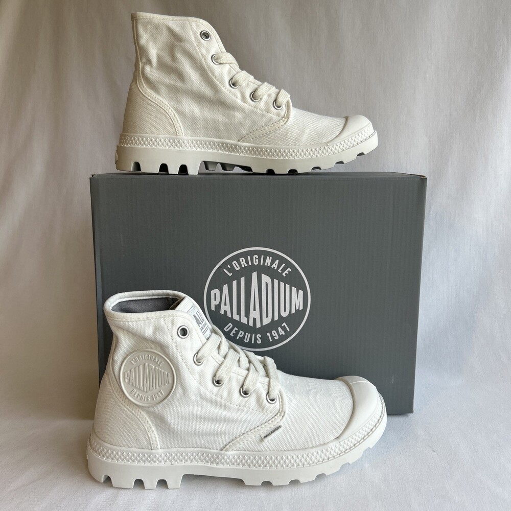 Palladium Pampa HI Shoes Womens Size 6 White Canvas Lace Up Boots New